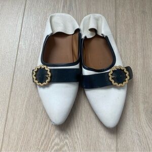 See By Chloe White Leather Buckle Pointed Slides